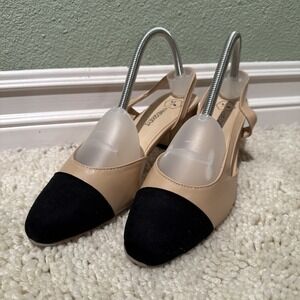 Kameiqixieye Black & Tan Sling Back Block Heel Ladies Pumps Business,Classic 9.5